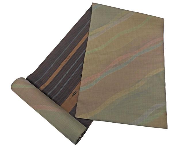 コート 新品 正絹 旗印 本場縞大島 染色作家 岩浅公展作 リバーシブル ロングコート 大島紬 反物 新品 未仕立 j2014_1