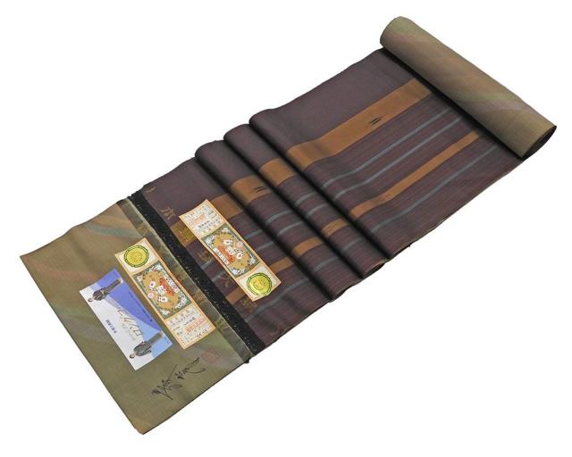 コート 新品 正絹 旗印 本場縞大島 染色作家 岩浅公展作 リバーシブル ロングコート 大島紬 反物 新品 未仕立 j2014_7