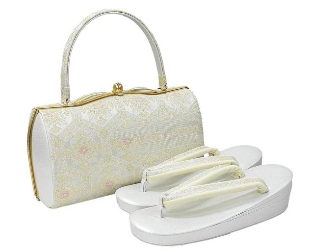 草履 バッグ 紗織 西陣織 帯地 草履 バッグセット フォーマル パールトーン加工済み Ｍ寸 日本製  訪問着 新品