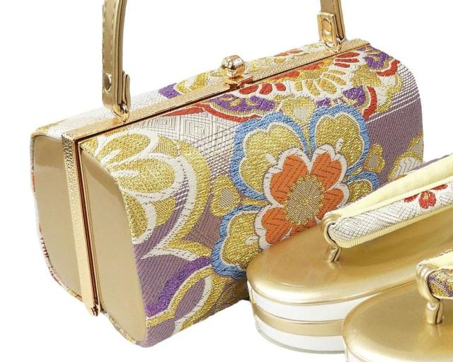 草履 バッグ 草履バッグセット Ｌ寸 振袖 成人式 帯生地 三枚芯 和装 着物 新品 n1387_1