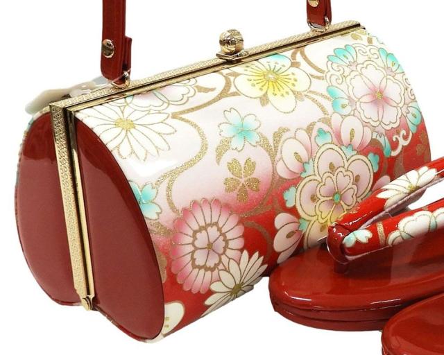 草履 バッグ 草履バッグセット S寸 振袖 成人式 エナメル調 三枚芯 和装 着物 新品 n1417_1