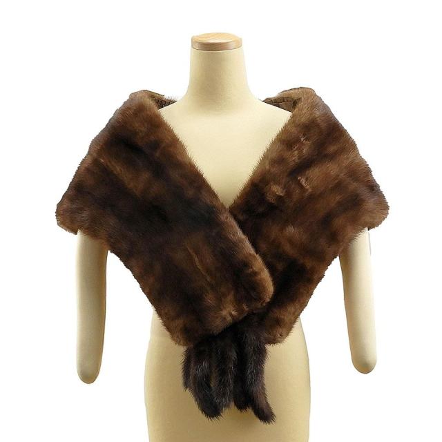 ショール ミンク 毛皮 ストール リアルファー ショール しっぽ付き ブラウン 着物にも洋服にも 良品 リサイクル u0123