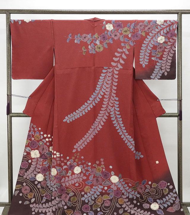 単衣 訪問着 新品仕立済 正絹 単衣 辻が花模様 身丈164.5cm 裄丈68cm 訪問着 新品 仕立て上がり 着物 wb1037