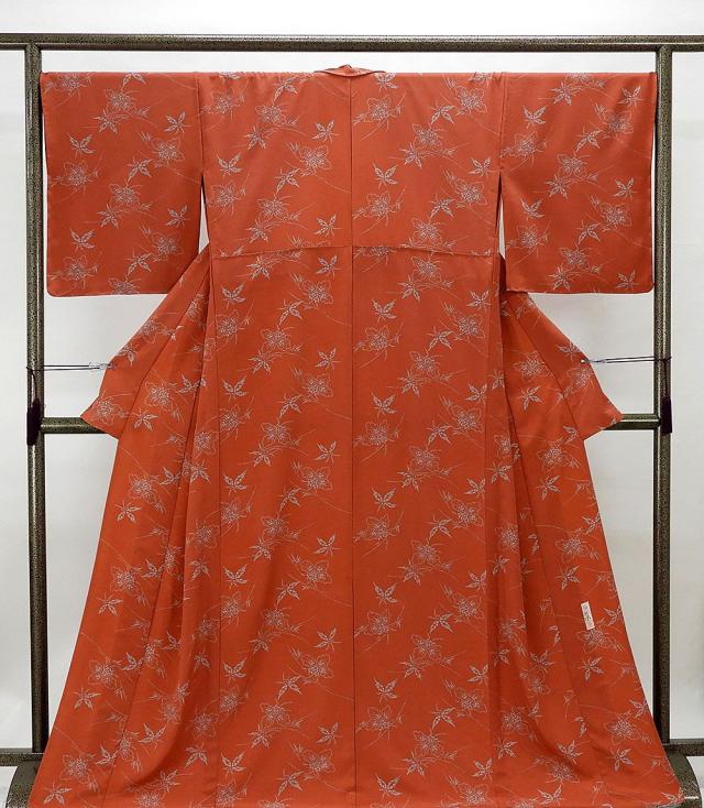 単衣 小紋 新品仕立済 正絹 単衣 宝永染 二代目比呂志 草葉模様 身丈164.5cm 裄丈68cm 小紋 新品 仕立て上がり 着物 wc1175