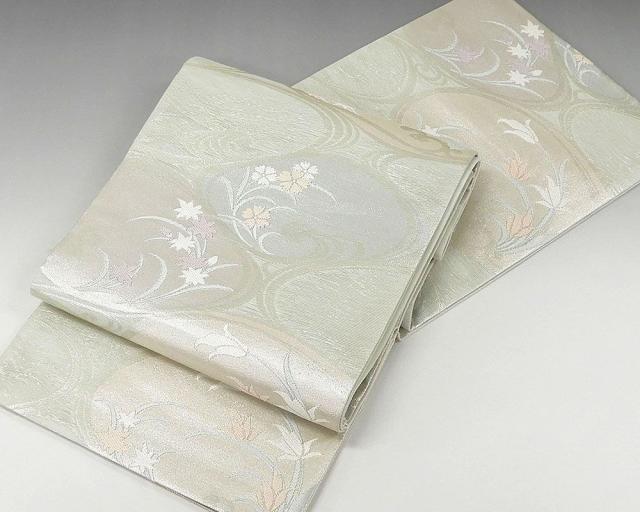 夏物 袋帯 新品仕立済 正絹 夏物 姫野織物謹製 流水花模様 紗袋帯 新品 仕立て上がり y1277