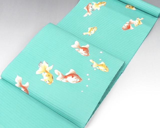 名古屋帯 夏物 十日町友禅 秀美 五泉 絽 塩瀬 金魚模様 九寸名古屋帯 未仕立 夏用 新品