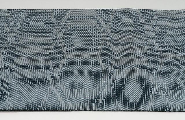 夏物 名古屋帯 新品仕立済 合繊 亀甲幾何模様 羅八寸名古屋帯 羅 ポリエステル 新品 仕立て上がり y2682 夏物 名古屋帯 新品仕立済 合繊 亀甲幾何模様 羅八寸名古屋帯 羅