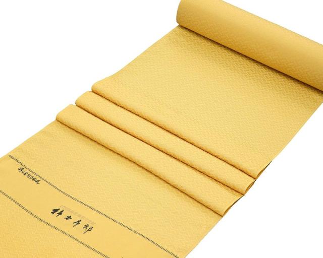 色無地 新品 正絹 加賀友禅 柿本市郎鑑修 丹後ちりめん 濃縮された卵色 織り地 未仕立てもの a2042