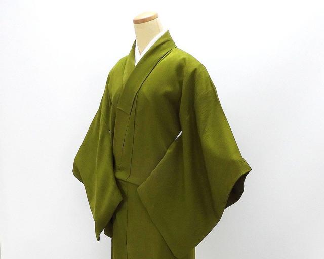 色無地 正絹 コシノヒロコ 苔 身丈158cm 裄丈64.5cm 中古 リサイクル