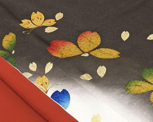 訪問着 正絹 絞り 蝶々 桜 身丈159.5cm 裄丈67cm ゆったりサイズ 良品 中古