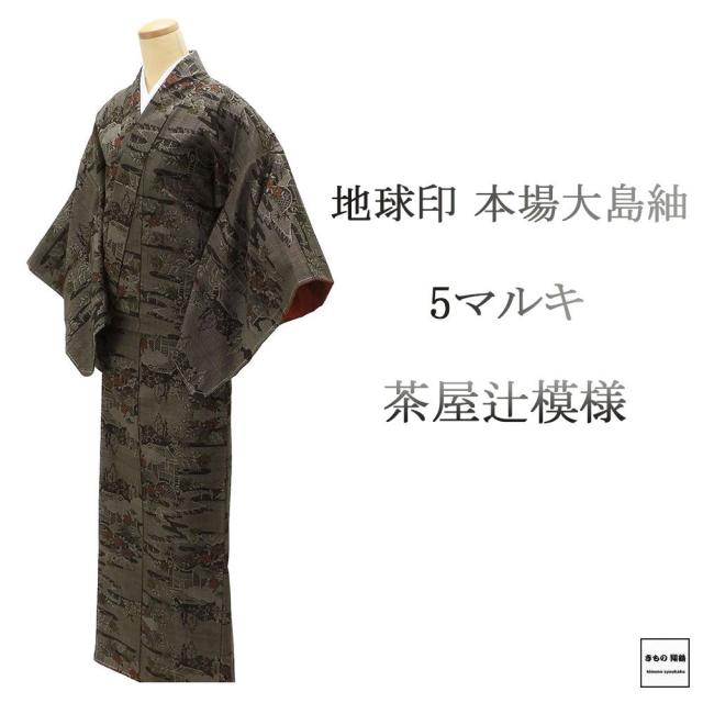紬 未使用 正絹 地球印 本場大島紬 5マルキ 茶屋辻 身丈164cm 裄丈65cm 未着用 新古品 着物 カジュアル 街着 d4068