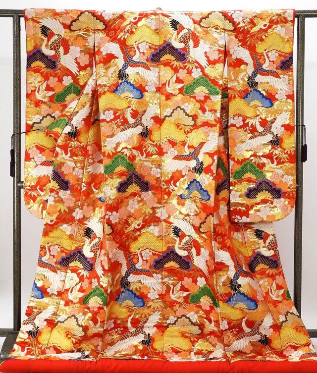 色打掛 正絹 松竹梅 舞鶴 打掛 花嫁衣裳 婚礼 良品 リサイクル 中古 着物 e3189