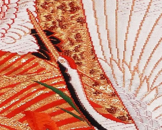 色打掛 正絹 流水 舞鶴 四季花車 打掛 花嫁衣裳 婚礼 中古 リサイクル