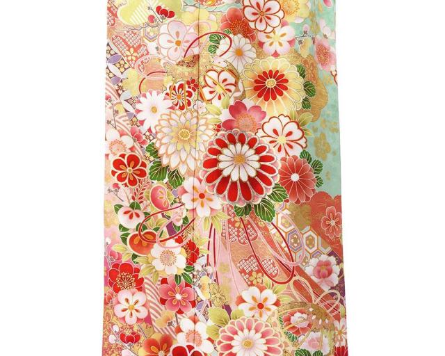 振袖 正絹 雲取 四季花 手毬 身丈168cm 裄丈68cm 中古 リサイクル 着物
