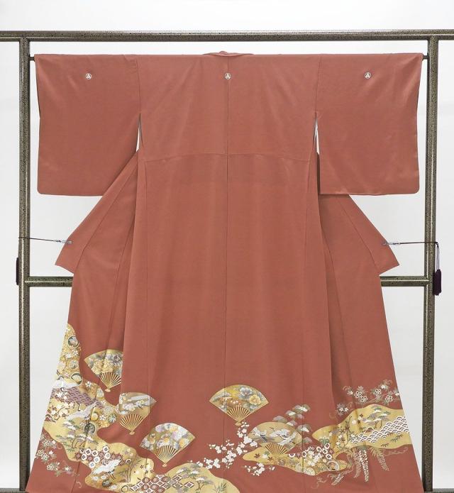 色留袖 未使用 正絹 吉祥 舞鶴 四季花 身丈157cm 裄丈65cm 丸に三つ星