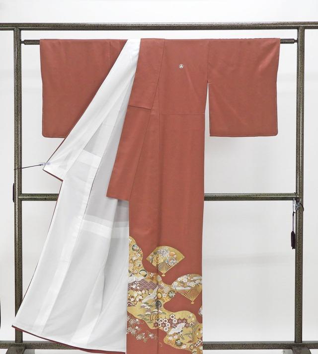 色留袖 未使用 正絹 吉祥 舞鶴 四季花 身丈157cm 裄丈65cm 丸に三つ星