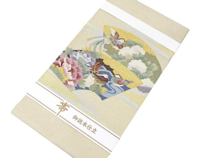 名古屋帯 正絹 新品 仕立て上がり 花鳥地紙模様 本つづれ 爪掻本綴