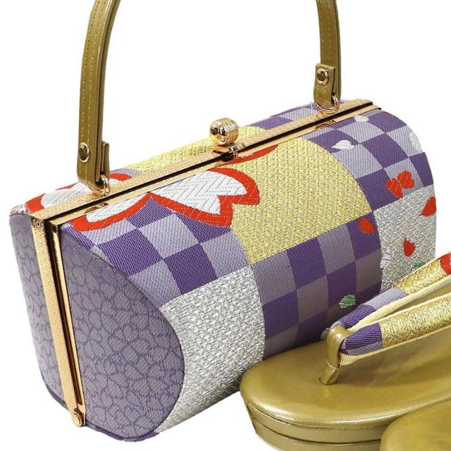 草履 バッグ 振袖用 草履バッグセット フリーサイズ 振袖 成人式 エナメル 帯生地 二枚芯 和装 着物 新品 n6041_2