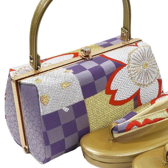 草履 バッグ 振袖用 草履バッグセット フリーサイズ 振袖 成人式 エナメル 帯生地 二枚芯 和装 着物 新品 n6042_2