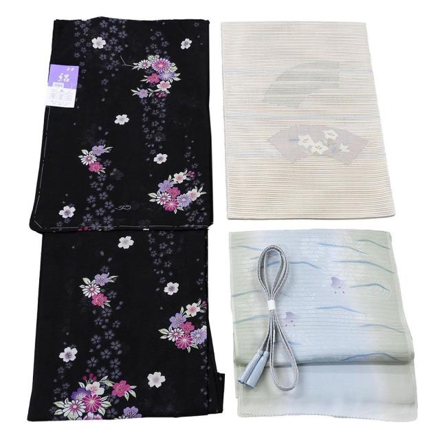 洗える着物 新品 夏着物 4点セット 絽綴れ 帯締め 帯揚げ 夏帯 M寸
