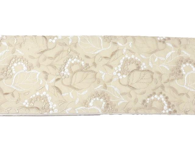 半幅帯 百華 ベージュ 刺繍 MOMOKA レース 綿 麻 日本製 着物 帯 カジュアル レディース 単品 半巾帯 細帯 p4484_3