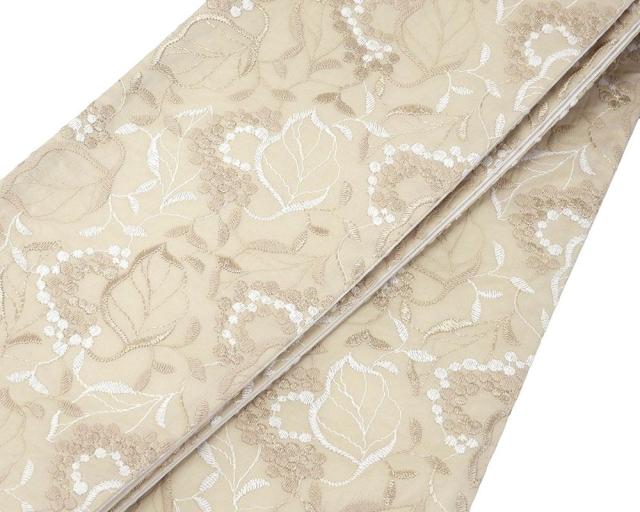 半幅帯 百華 ベージュ 刺繍 MOMOKA レース 綿 麻 日本製 着物 帯 カジュアル レディース 単品 半巾帯 細帯 p4484_5