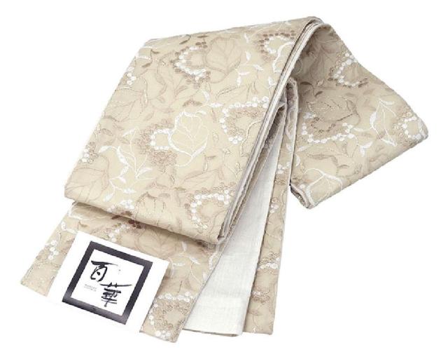 半幅帯 百華 ベージュ 刺繍 MOMOKA レース 綿 麻 日本製 着物 帯 カジュアル レディース 単品 半巾帯 細帯 p4484_6