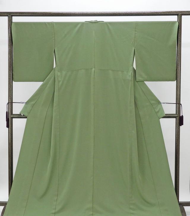単衣 色無地 新品 仕立上がり 正絹 堅牢草木染 渋め老竹 身丈164.5cm 裄丈68.5cm 仕立済 着物 wa5001_1