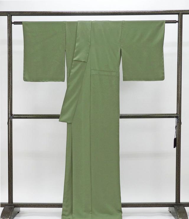 単衣 色無地 新品 仕立上がり 正絹 堅牢草木染 渋め老竹 身丈164.5cm 裄丈68.5cm 仕立済 着物 wa5001_2