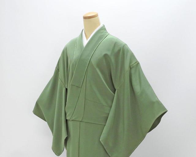 単衣 色無地 新品 仕立上がり 正絹 堅牢草木染 渋め老竹 身丈164.5cm 裄丈68.5cm 仕立済 着物 wa5001_3