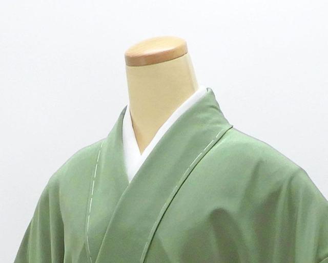 単衣 色無地 新品 仕立上がり 正絹 堅牢草木染 渋め老竹 身丈164.5cm 裄丈68.5cm 仕立済 着物 wa5001_4