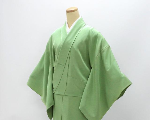 単衣 色無地 新品 仕立上がり 正絹 堅牢染 渋め浅緑 身丈164.5cm 裄丈68.5cm 仕立済 着物 wa5003_3