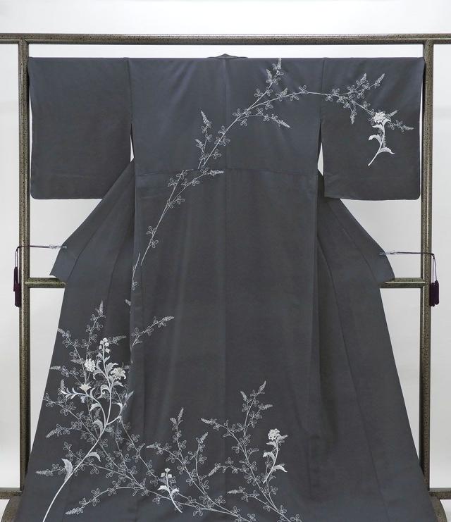 単衣 訪問着 新品 仕立上がり 正絹 刺繍 唐花 萩身丈165cm 裄丈68.5cm