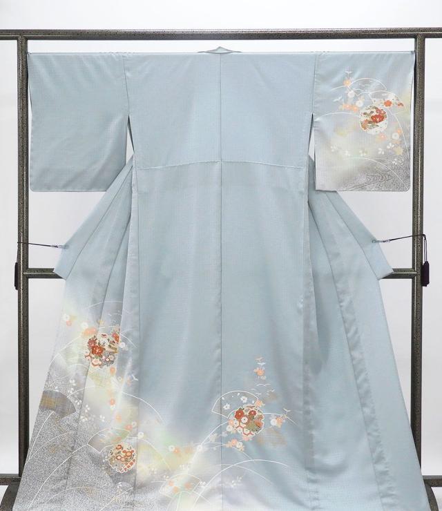 単衣 訪問着 新品 仕立上がり 正絹 雪輪 吉祥 四季花 身丈166cm 裄丈68cm 仕立済 着物 wb5047_1