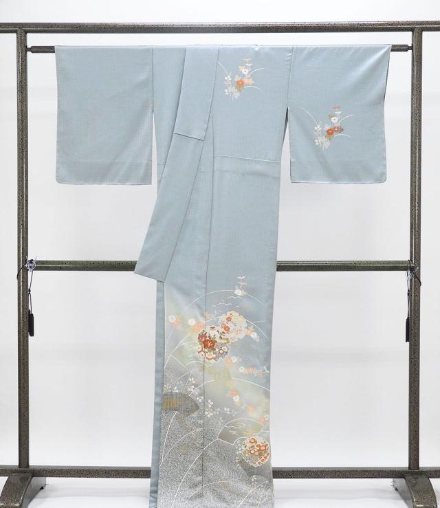 単衣 訪問着 新品 仕立上がり 正絹 雪輪 吉祥 四季花 身丈166cm 裄丈68cm 仕立済 着物 wb5047_2