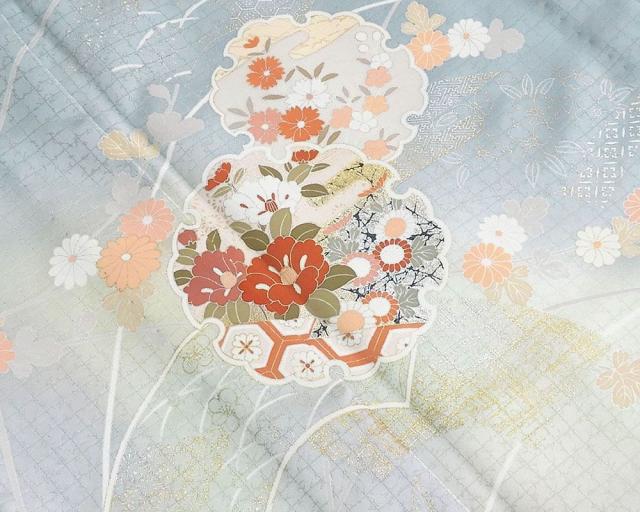 単衣 訪問着 新品 仕立上がり 正絹 雪輪 吉祥 四季花 身丈166cm 裄丈68cm 仕立済 着物 wb5047_6
