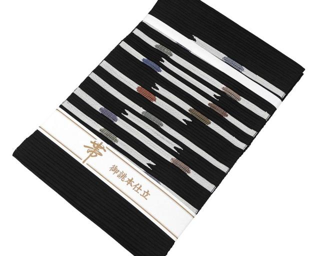 夏帯 名古屋帯 絽綴れ 正絹 新品 仕立て上がり 黒 横段 幾何 夏八寸帯 