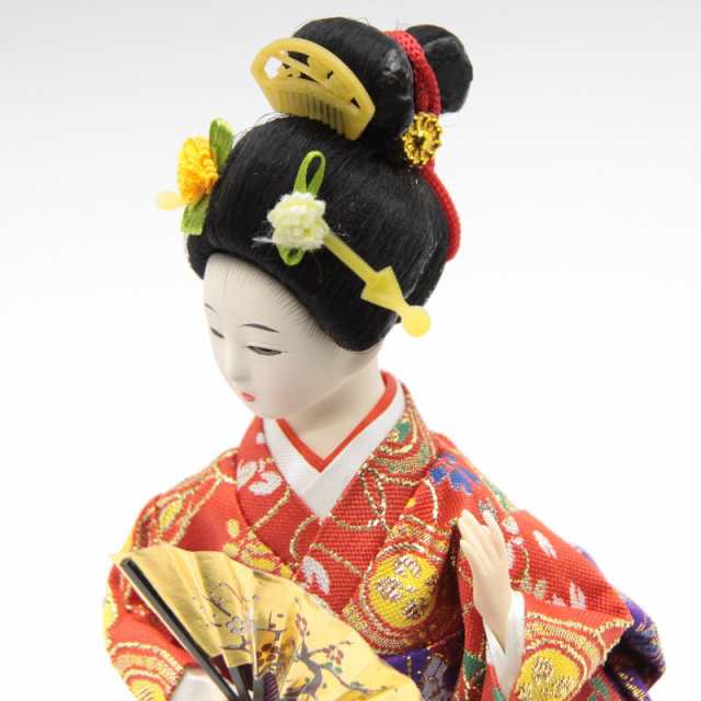 京雅吉兆　5号 日本人形 金襴 赤 扇子 
