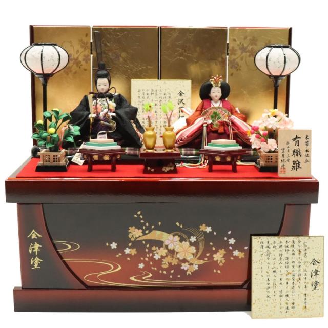 雛人形 収納飾り 浅黄 望月紀彦 芥子 親王 雪輪桜刺繍 箔押し金屏風