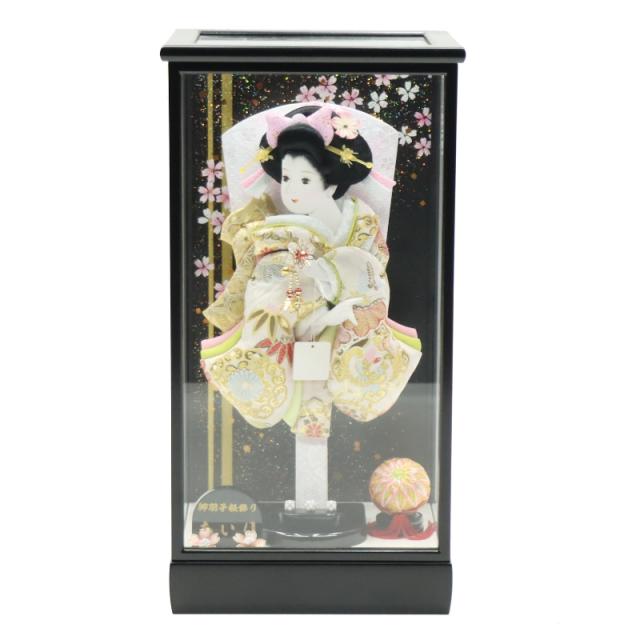 羽子板 ケース飾り あいり 10号 金襴 高さ43cm 黒塗りケース (2024