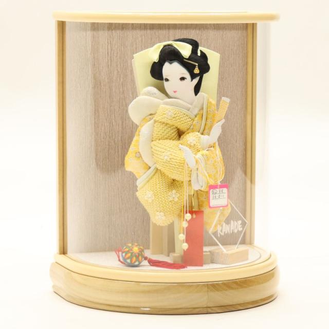 羽子板 ケース飾り 奏 9号 パステルイエロー 高さ38cm 銘木 桧ケース