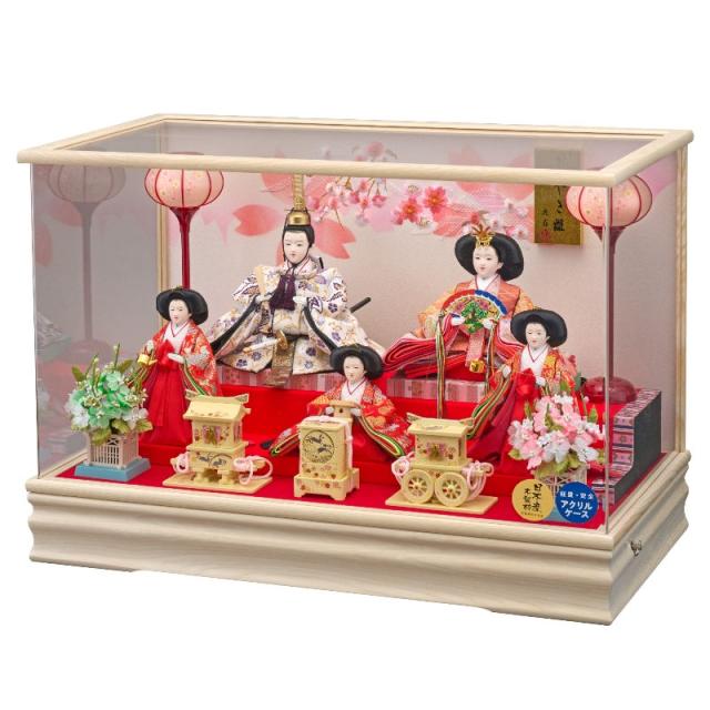 雛人形 ケース飾り 若菜 三五 五人飾り 幅61cm 栓欅 アクリルケース オルゴール内蔵 電気入雪洞付 f2-9 ケース入り ひな人形 95,700円