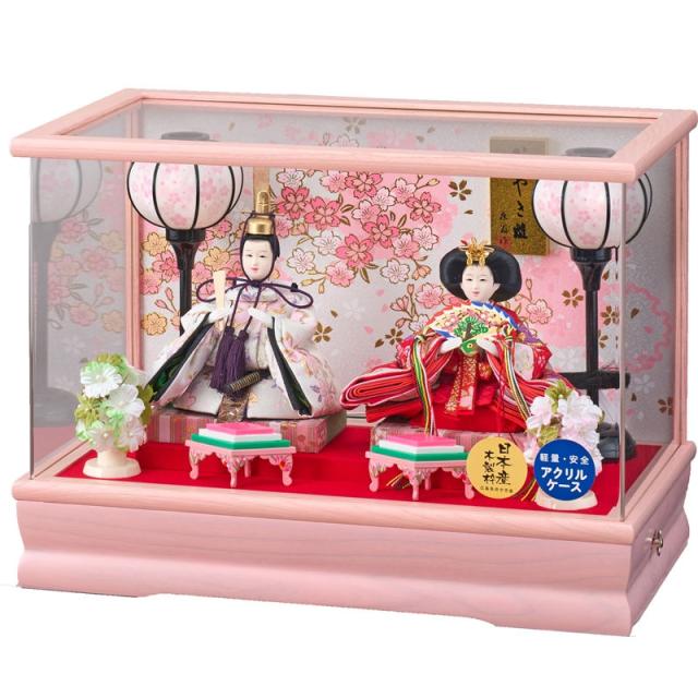 雛人形 ケース飾り 姫華 豆 親王飾り 幅42cm 栓欅 アクリルケース オルゴール内蔵 電気入雪洞付 f5-12 ケース入り ひな人形の通販は