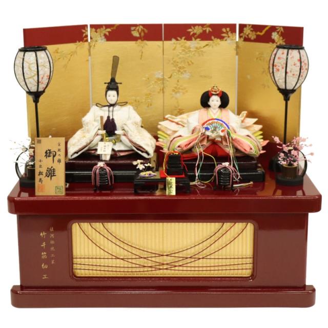 雛人形 収納飾り 芽衣（めい） 小出松寿 京十二番 親王 手刺繍 ワイン金和桜屏風 2025-tg067 幅55cm 親王収納 2人 ひな人形 お雛様 桃の節句 節句 お祝い インテリアの通販は