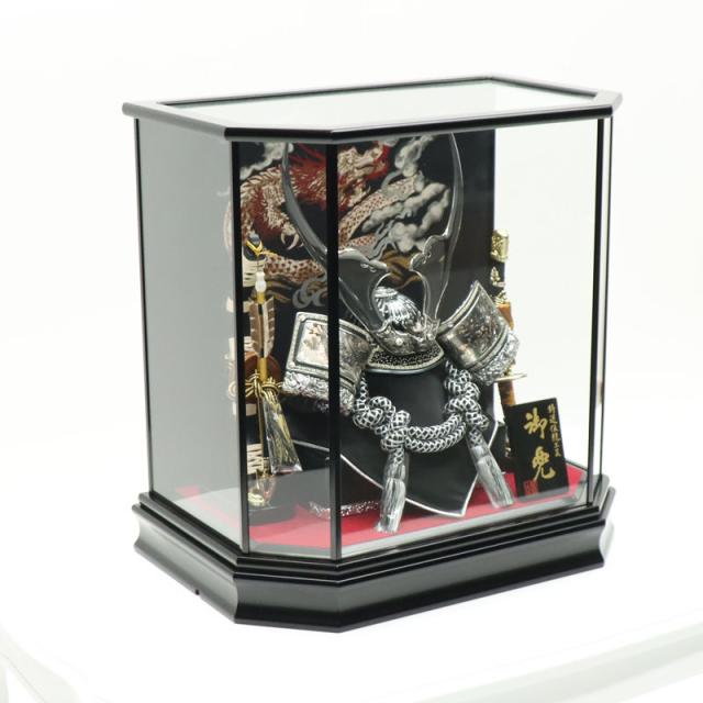 五月人形 ケース入兜 12号 貫前銀兜 六角ガラスケース 2025-