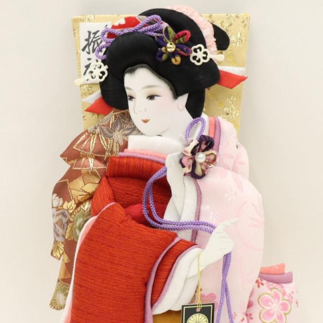 羽子板 ケース飾り るな 13号 高さ51.5cm 立体振袖 黒塗り 嵯峨