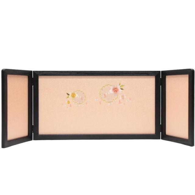 アウトレット品 雛人形屏風単品 13号華屏風 黒木目刺繍雪輪に花倫光ピンクG 21ya1143 飾り幅目安90〜100cm (A-150sb) インテリア ディスプレイ 見切処分品の通販は