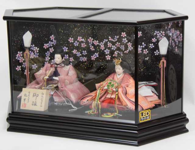 雛人形 親王ケース入り 駿河雛 京十一番 正絹有職束帯（薄紫） hn169 hs1101 幅57cm 六角LEDケース黒塗 2人  (213to1257) ひな人形 雛祭