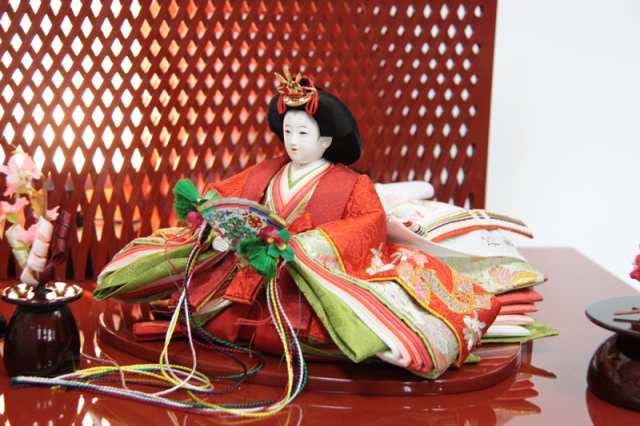 雛人形親王平飾り 小出松寿 京十一番 金彩京刺しゅう上 hn46 9hs1161 幅70cm 赤塗衝立屏風 行灯飾り 2人 (213to1561)  ひな人形 雛祭