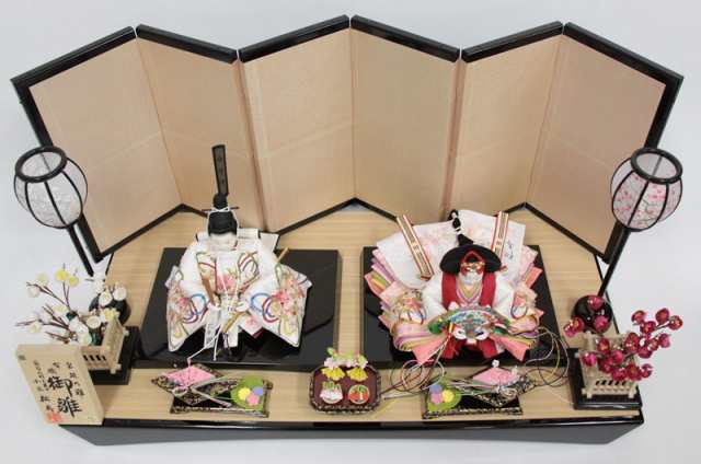 雛人形親王平飾り 小出松寿 おぼこ雛 四寸 京刺繍桜結び hn188 1hs1034